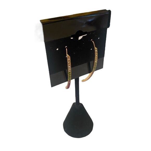 New York & Co. Multi-Colored Pave Crystal Curved Drop Earrings. - Picture 2 of 5